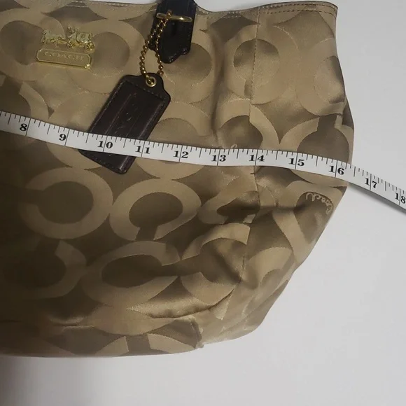 Coach Mia Op Art Lurex Brown Sateen Leather Trim Gold Hardware 15758 w/Dust Bag - Picture 3 of 8